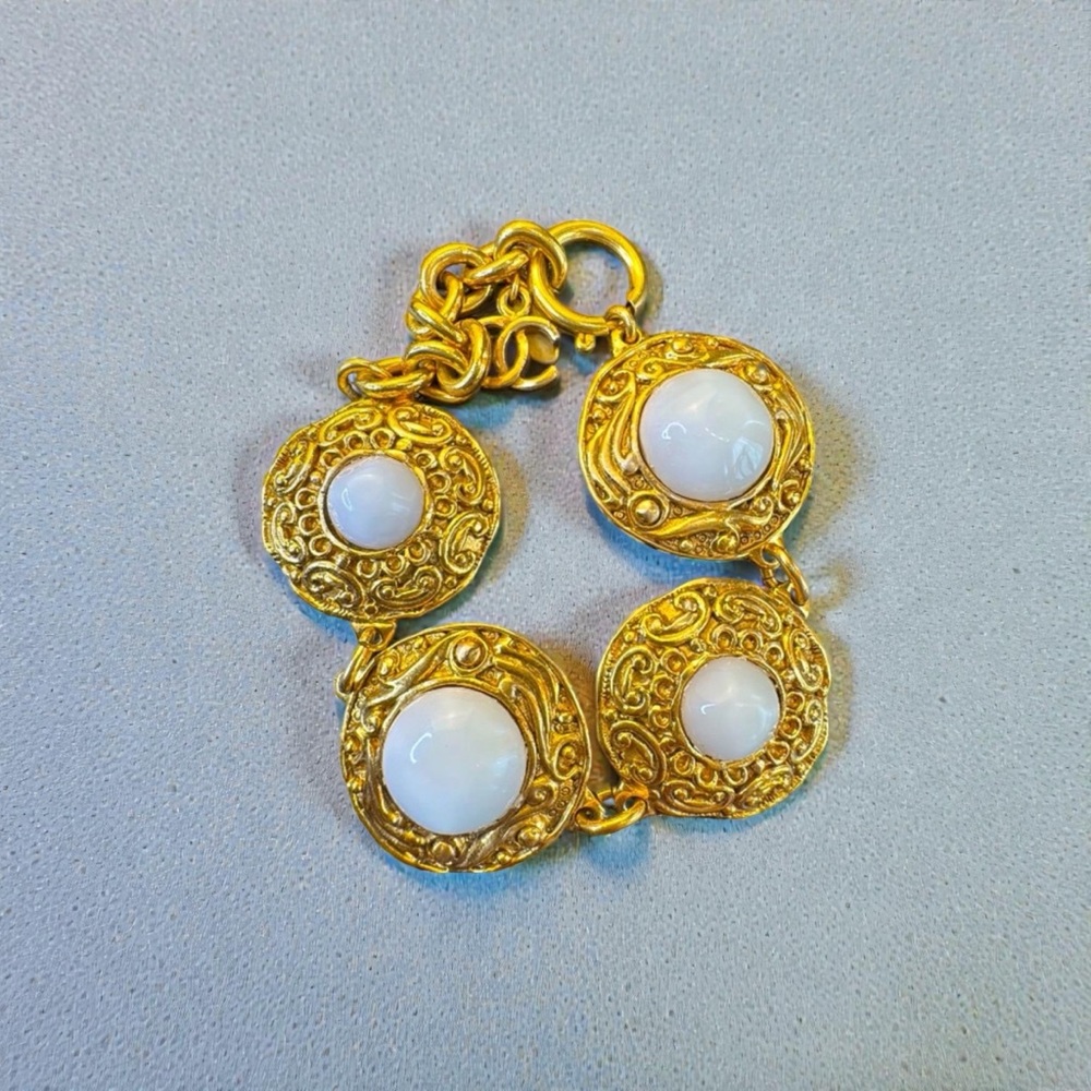 Includes COA- Vintage Chanel Bracelet with white Gripoix glass cabochons